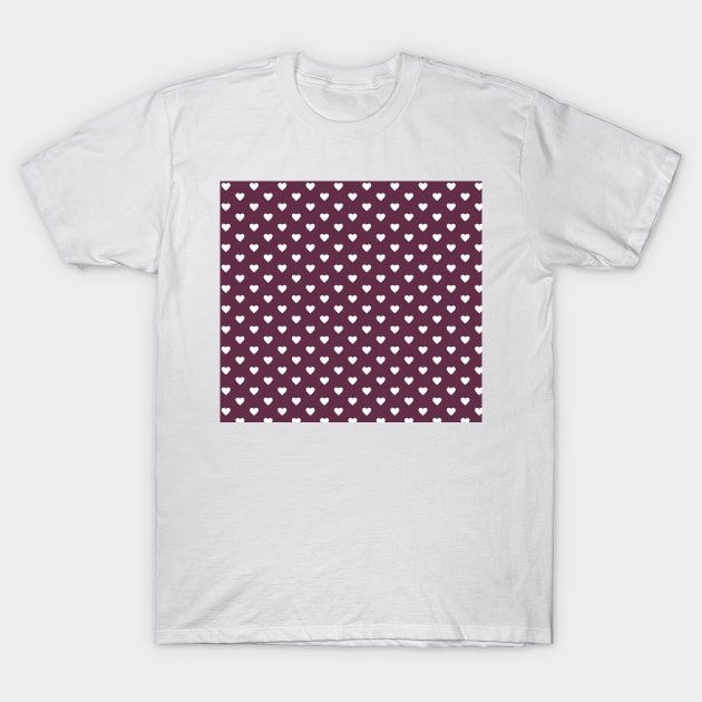 Mulberry Purple and White Heart Pattern T-Shirt by squeakyricardo